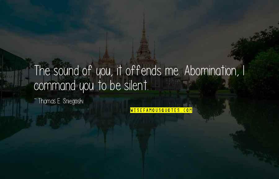 Krishnaswamy Aruna Quotes By Thomas E. Sniegoski: The sound of you, it offends me. Abomination, Krishnaswamy Aruna Quotes By Thomas E. Sniegoski: The sound of you, it offends me. Abomination,