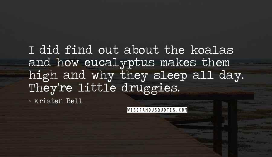 Kristen Bell quotes: I did find out about the koalas and how eucalyptus makes them high and why they sleep all day. They're little druggies.