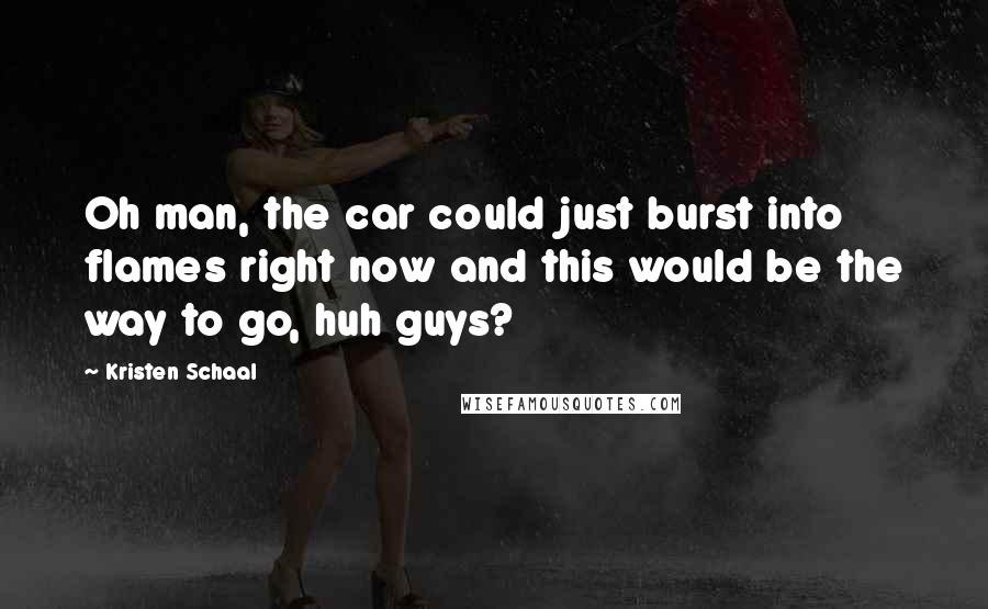 Kristen Schaal quotes: Oh man, the car could just burst into flames right now and this would be the way to go, huh guys?