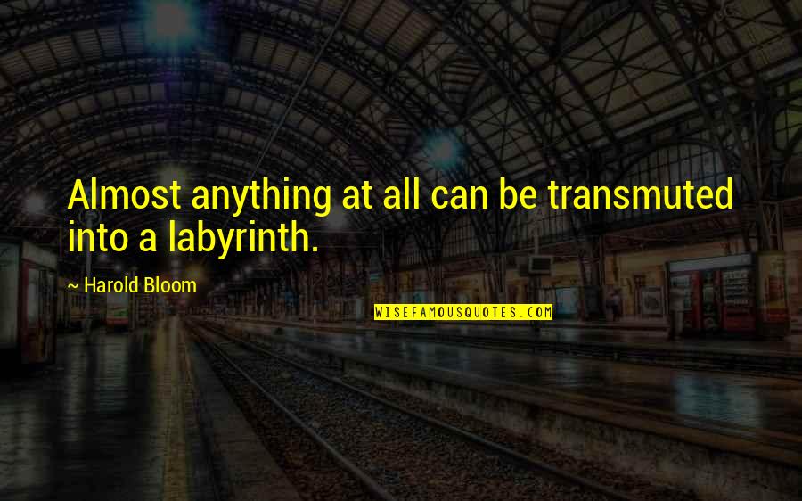 Kristephanie Quotes By Harold Bloom: Almost anything at all can be transmuted into Kristephanie Quotes By Harold Bloom: Almost anything at all can be transmuted into