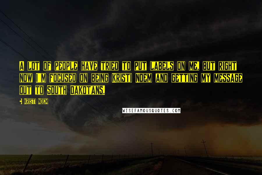 Kristi Noem quotes: A lot of people have tried to put labels on me, but right now I'm focused on being Kristi Noem and getting my message out to South Dakotans.