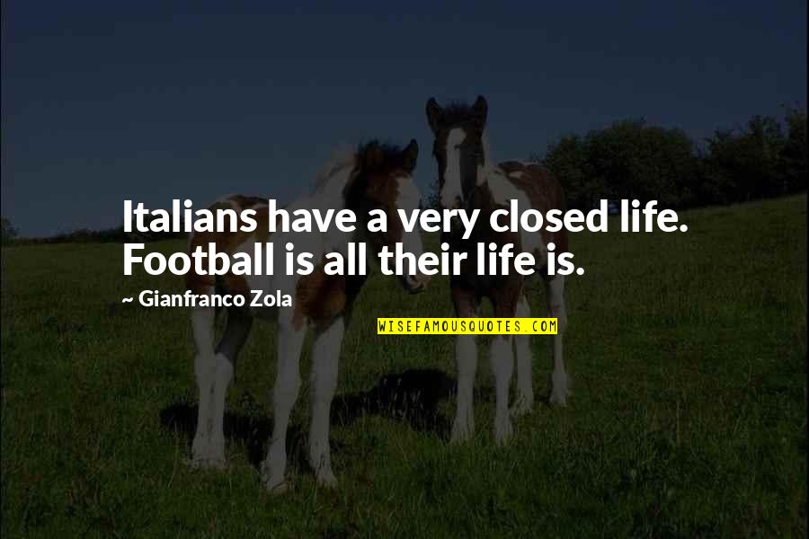 Kritzinger Family Crest Quotes By Gianfranco Zola: Italians have a very closed life. Football is