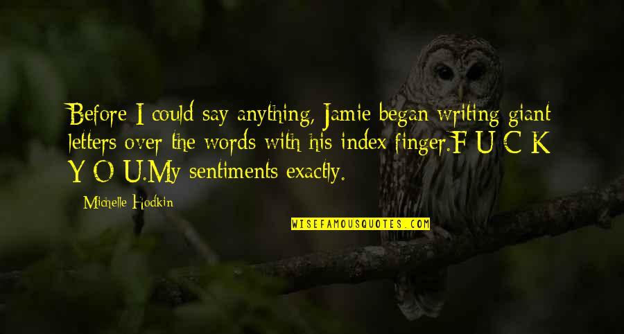 Kriwan Thermistor Quotes By Michelle Hodkin: Before I could say anything, Jamie began writing