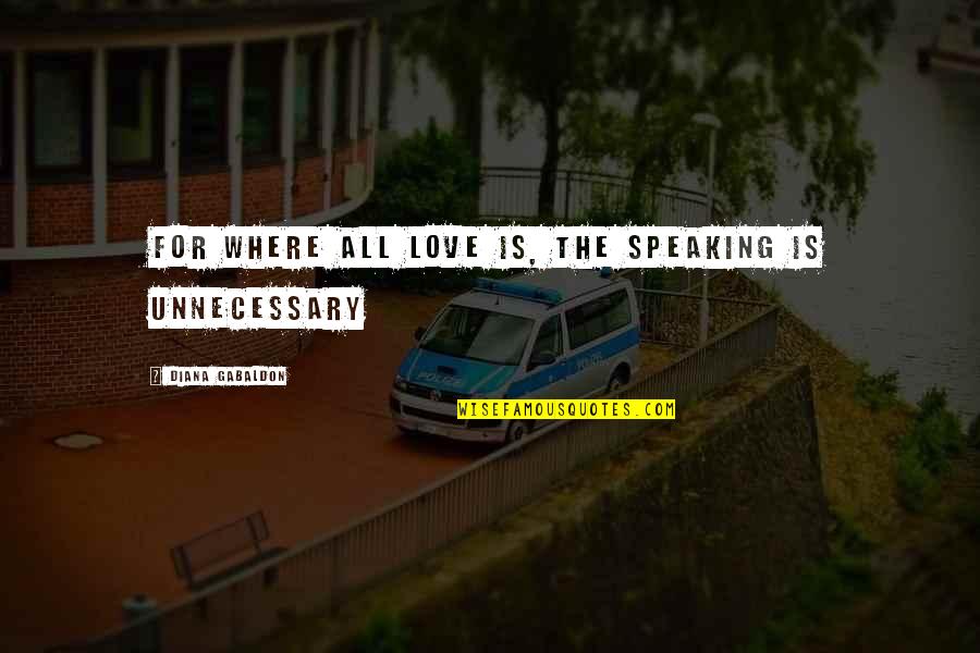 Krjaj Quotes By Diana Gabaldon: For where all love is, the speaking is Krjaj Quotes By Diana Gabaldon: For where all love is, the speaking is