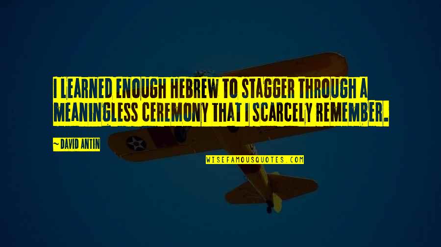 Kronkeldidoe Quotes By David Antin: I learned enough Hebrew to stagger through a