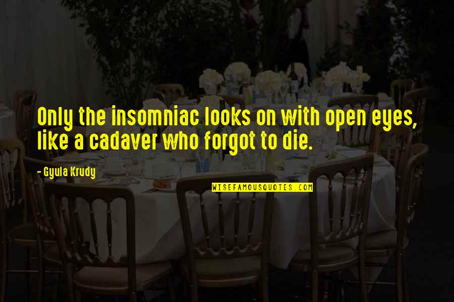 Krudy Quotes By Gyula Krudy: Only the insomniac looks on with open eyes,