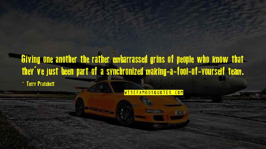 Krueckeberg Josh Krueckeberg Quotes By Terry Pratchett: Giving one another the rather embarrassed grins of Krueckeberg Josh Krueckeberg Quotes By Terry Pratchett: Giving one another the rather embarrassed grins of