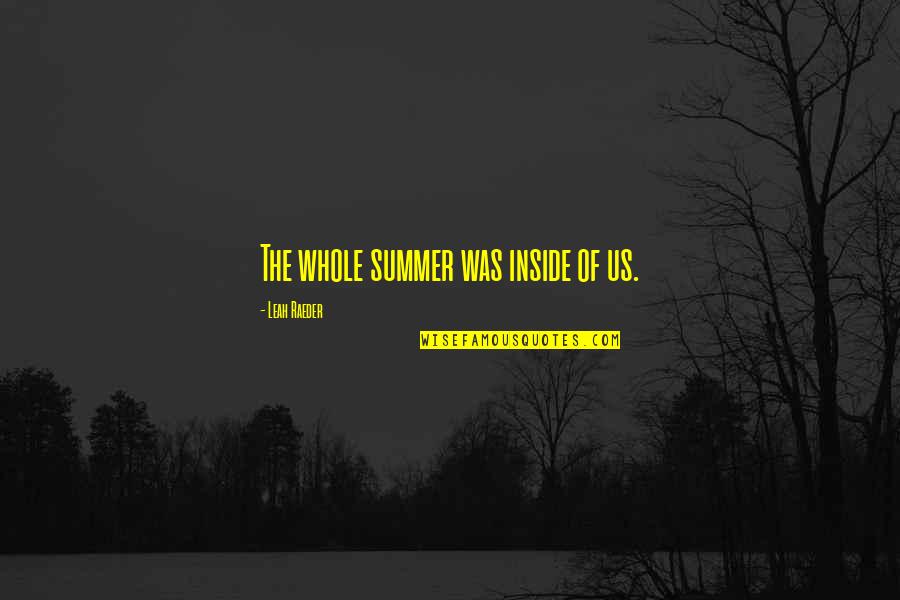 Ku Jaga Quotes By Leah Raeder: The whole summer was inside of us. Ku Jaga Quotes By Leah Raeder: The whole summer was inside of us.