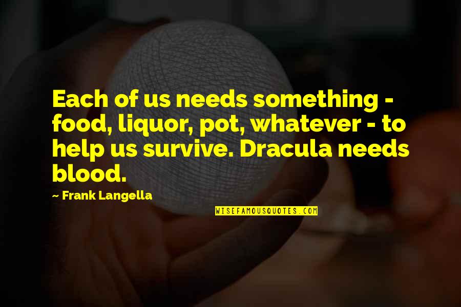 Kuechenberg Obama Quotes By Frank Langella: Each of us needs something - food, liquor, Kuechenberg Obama Quotes By Frank Langella: Each of us needs something - food, liquor,