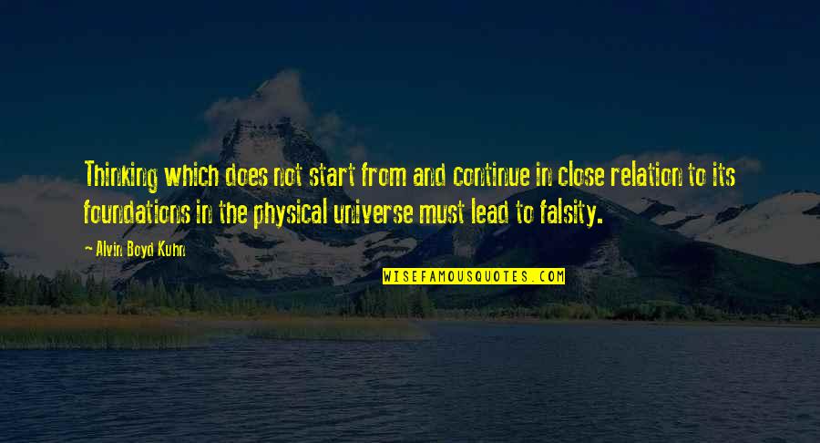 Kuhn's Quotes By Alvin Boyd Kuhn: Thinking which does not start from and continue