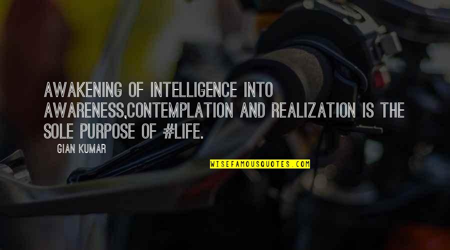 Kumar's Quotes By Gian Kumar: Awakening of intelligence into awareness,Contemplation and realization is