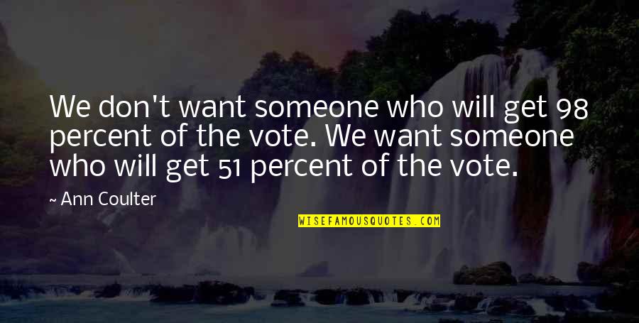 Kunnen Kippen Quotes By Ann Coulter: We don't want someone who will get 98 Kunnen Kippen Quotes By Ann Coulter: We don't want someone who will get 98