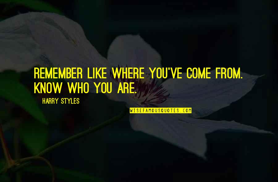 Kurrasch Quotes By Harry Styles: Remember like where you've come from. Know who Kurrasch Quotes By Harry Styles: Remember like where you've come from. Know who