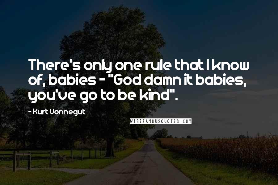 Kurt Vonnegut quotes: There's only one rule that I know of, babies - "God damn it babies, you've go to be kind". Kurt Vonnegut quotes: There's only one rule that I know of, babies - "God damn it babies, you've go to be kind".