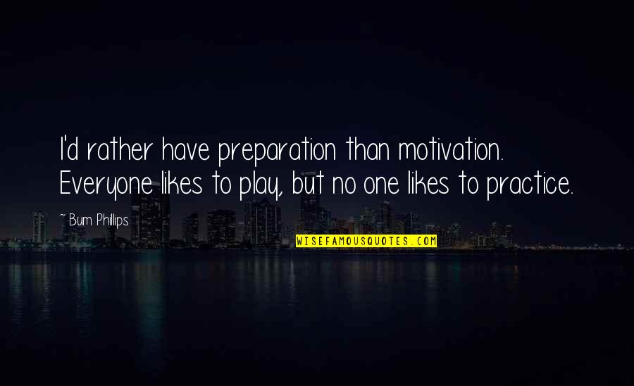 Kushandwizdom Short Quotes By Bum Phillips: I'd rather have preparation than motivation. Everyone likes