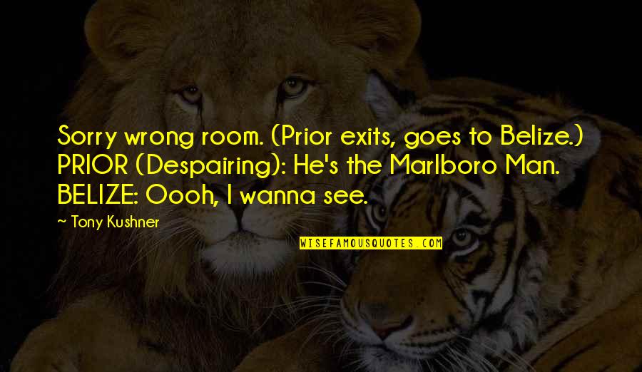 Kushner's Quotes By Tony Kushner: Sorry wrong room. (Prior exits, goes to Belize.) Kushner's Quotes By Tony Kushner: Sorry wrong room. (Prior exits, goes to Belize.)