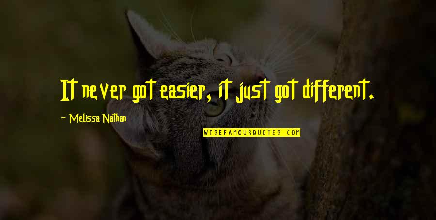 Kwick Blog Quotes By Melissa Nathan: It never got easier, it just got different.