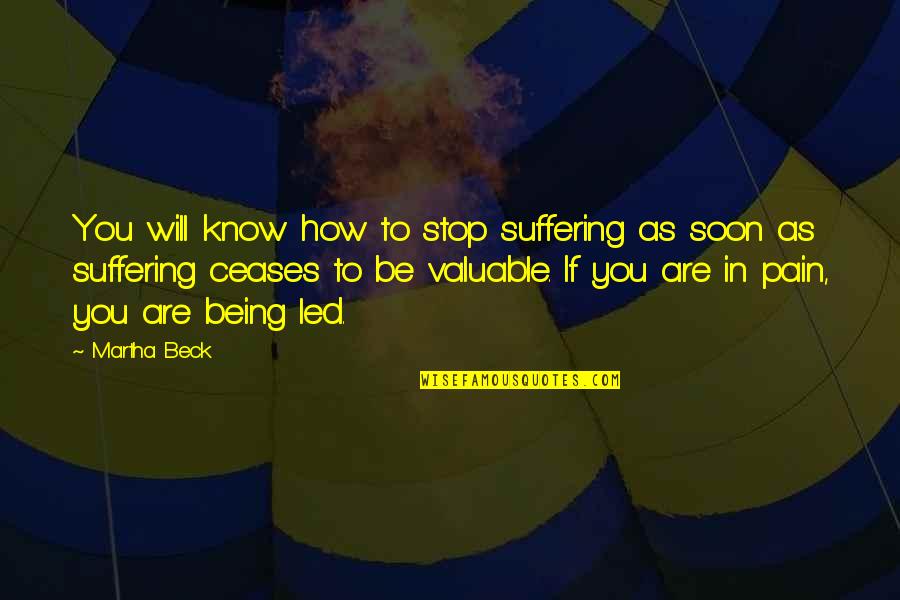 Kwisatz Sazerac Quotes By Martha Beck: You will know how to stop suffering as