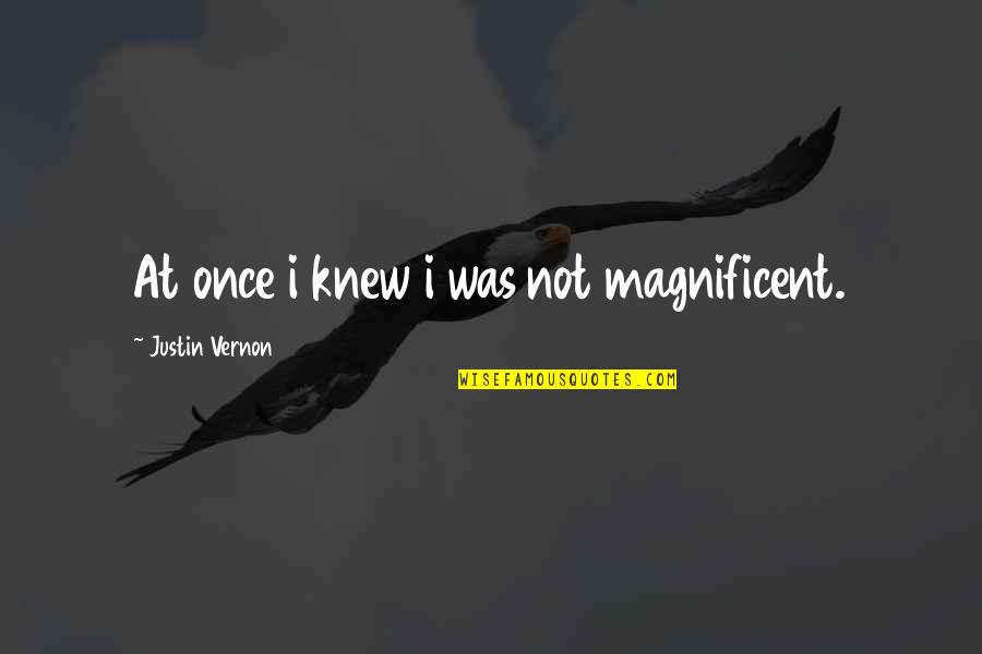 Kybosh Quotes By Justin Vernon: At once i knew i was not magnificent. Kybosh Quotes By Justin Vernon: At once i knew i was not magnificent.