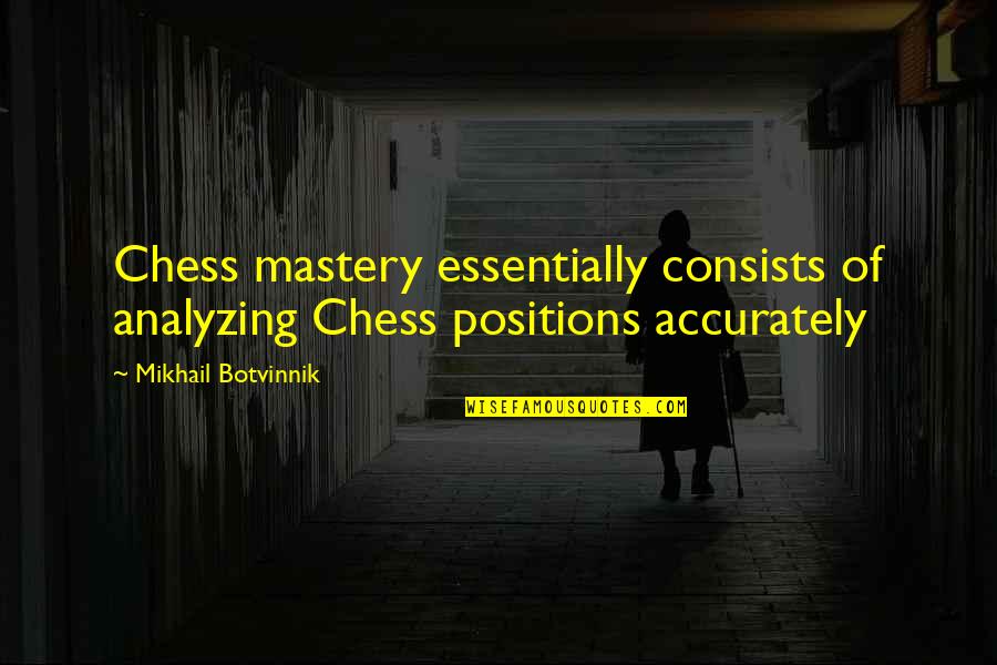 Kyoshiro To Towa No Sora Quotes By Mikhail Botvinnik: Chess mastery essentially consists of analyzing Chess positions