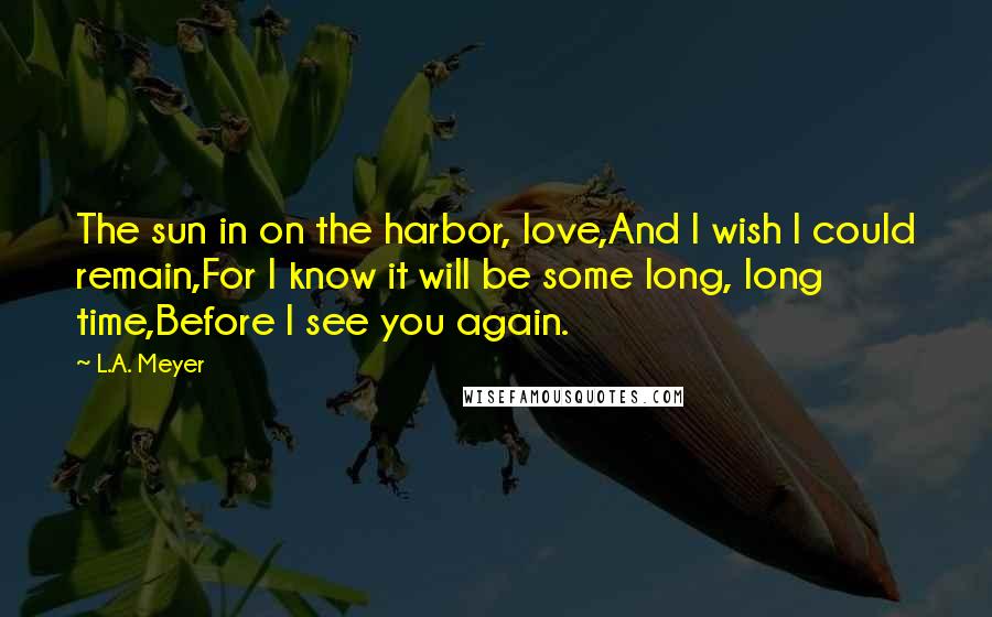 L.A. Meyer quotes: The sun in on the harbor, love,And I wish I could remain,For I know it will be some long, long time,Before I see you again.