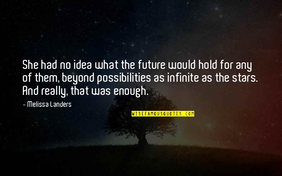 L Infinite Quotes By Melissa Landers: She had no idea what the future would