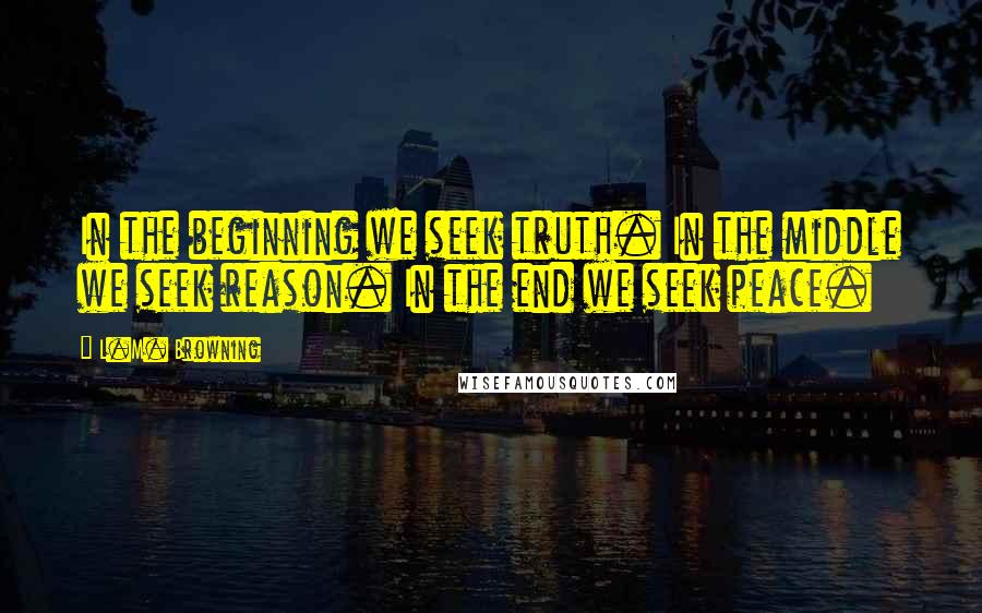 L.M. Browning quotes: In the beginning we seek truth. In the middle we seek reason. In the end we seek peace. L.M. Browning quotes: In the beginning we seek truth. In the middle we seek reason. In the end we seek peace.