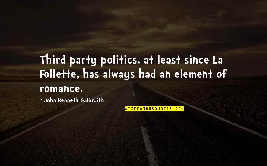 La Luna Blu Quotes By John Kenneth Galbraith: Third party politics, at least since La Follette,