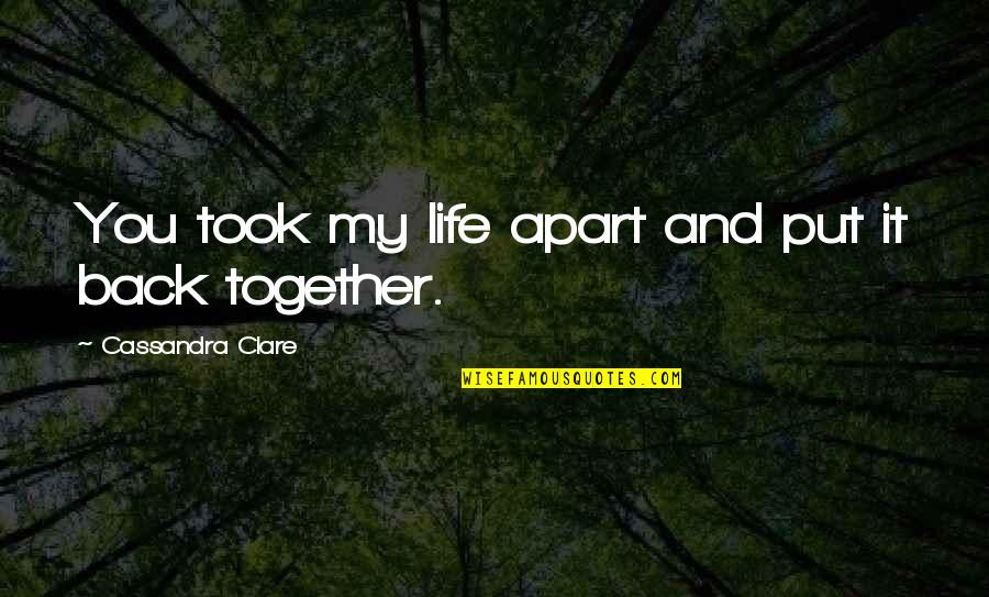 Labaredas Musica Quotes By Cassandra Clare: You took my life apart and put it Labaredas Musica Quotes By Cassandra Clare: You took my life apart and put it