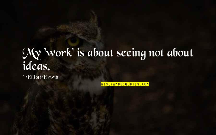Labores Culturales Quotes By Elliott Erwitt: My 'work' is about seeing not about ideas. Labores Culturales Quotes By Elliott Erwitt: My 'work' is about seeing not about ideas.