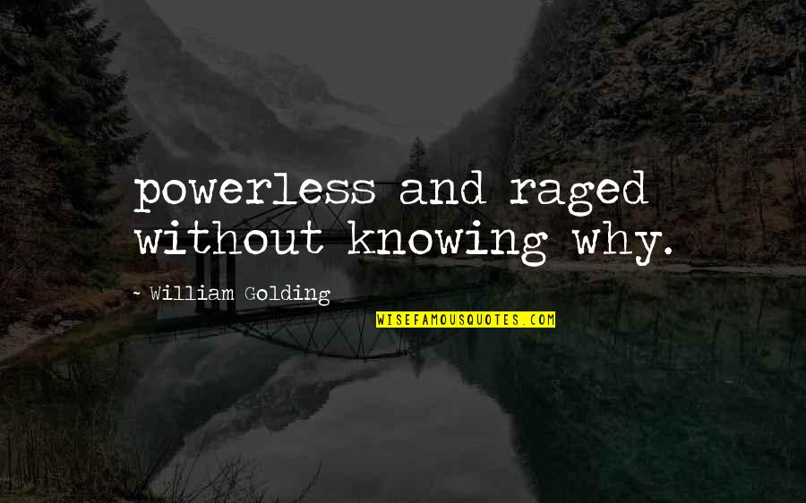 Labrynth Of Suffering Quotes By William Golding: powerless and raged without knowing why.