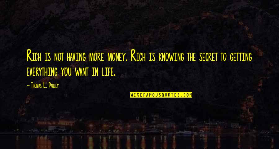 Lace And Leather Quotes By Thomas L. Pauley: Rich is not having more money. Rich is