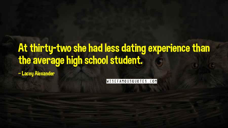 Lacey Alexander quotes: At thirty-two she had less dating experience than the average high school student.