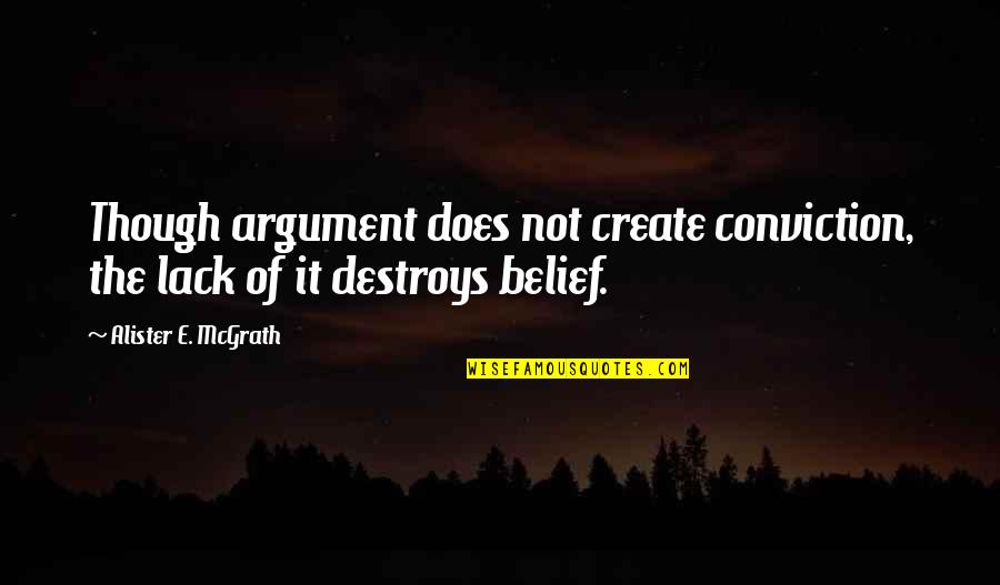 Lack Of Belief Quotes By Alister E. McGrath: Though argument does not create conviction, the lack