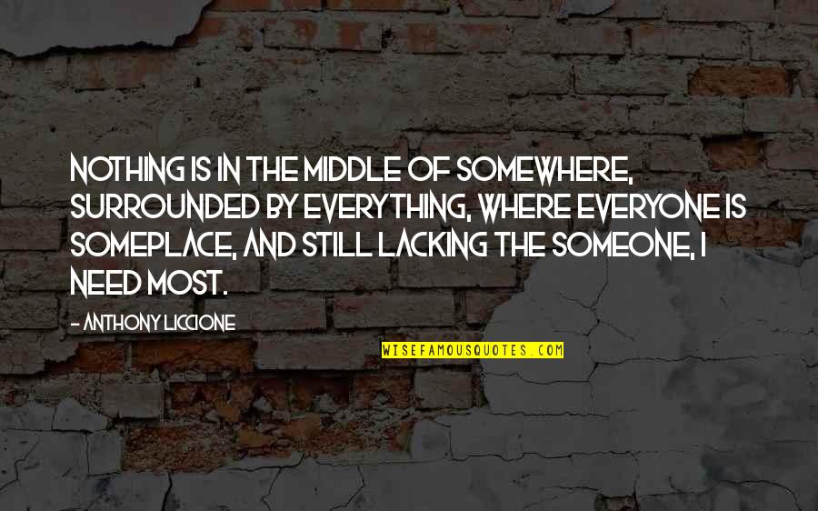 Lacking Quotes By Anthony Liccione: Nothing is in the middle of somewhere, surrounded