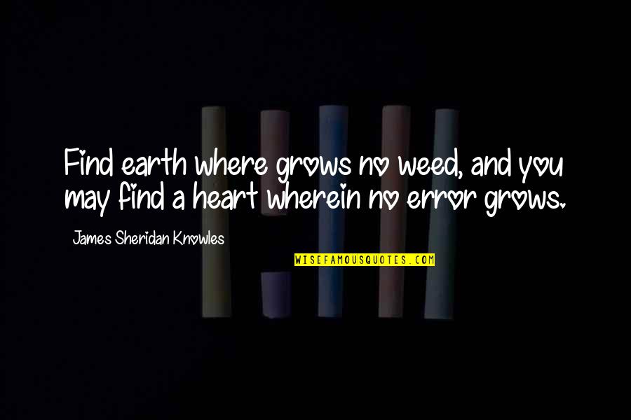 Lacore Quotes By James Sheridan Knowles: Find earth where grows no weed, and you