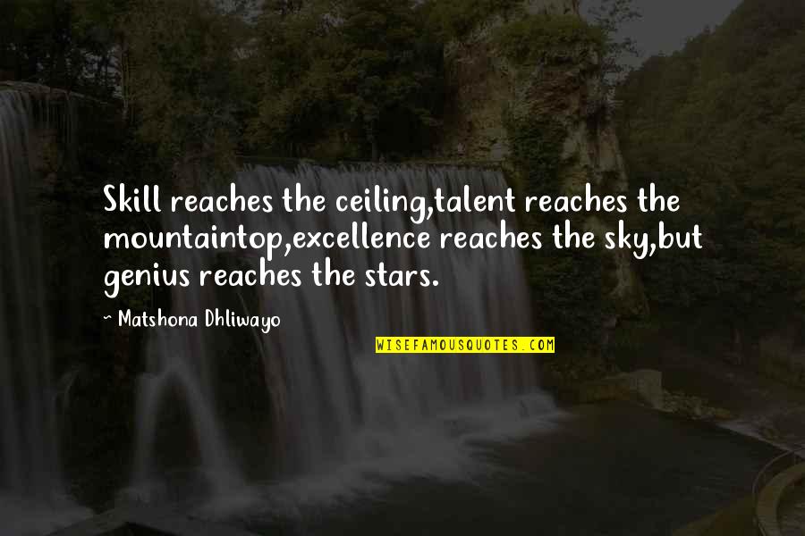 Lactase Enzyme Quotes By Matshona Dhliwayo: Skill reaches the ceiling,talent reaches the mountaintop,excellence reaches