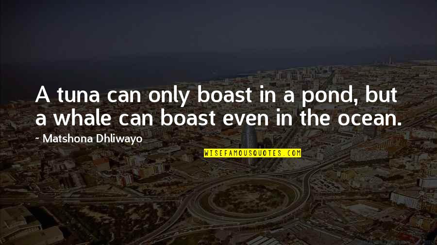 Laduca Character Quotes By Matshona Dhliwayo: A tuna can only boast in a pond, Laduca Character Quotes By Matshona Dhliwayo: A tuna can only boast in a pond,