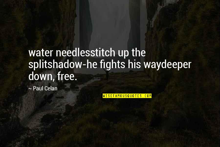 Laghetti Davola Quotes By Paul Celan: water needlesstitch up the splitshadow-he fights his waydeeper