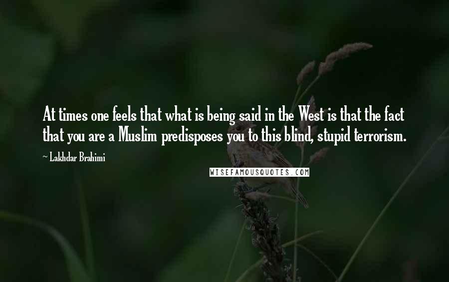 Lakhdar Brahimi quotes: At times one feels that what is being said in the West is that the fact that you are a Muslim predisposes you to this blind, stupid terrorism.