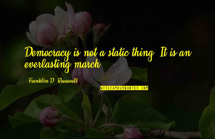 Laloo Ice Quotes By Franklin D. Roosevelt: Democracy is not a static thing. It is Laloo Ice Quotes By Franklin D. Roosevelt: Democracy is not a static thing. It is