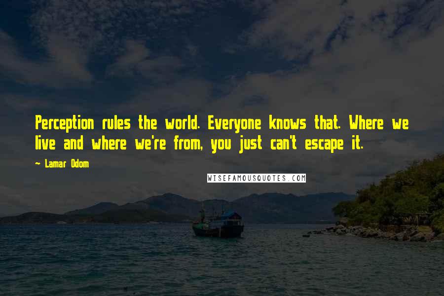 Lamar Odom quotes: Perception rules the world. Everyone knows that. Where we live and where we're from, you just can't escape it.