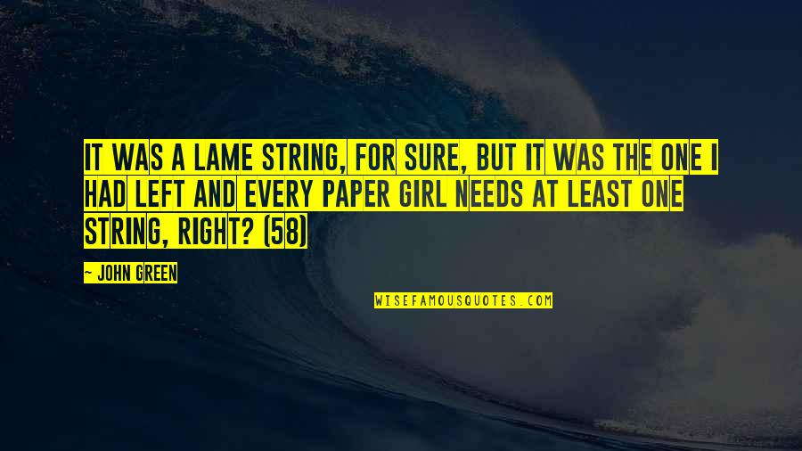 Lame Girl Quotes By John Green: It was a lame string, for sure, but