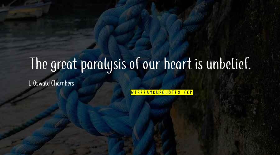 Lameck Humble Quotes By Oswald Chambers: The great paralysis of our heart is unbelief. Lameck Humble Quotes By Oswald Chambers: The great paralysis of our heart is unbelief.