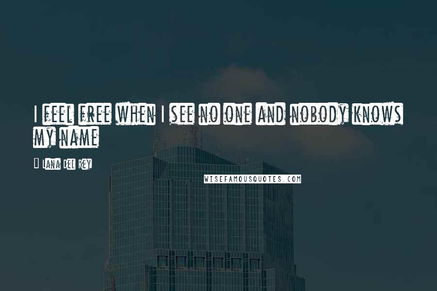 Lana Del Rey quotes: I feel free when I see no one and nobody knows my name