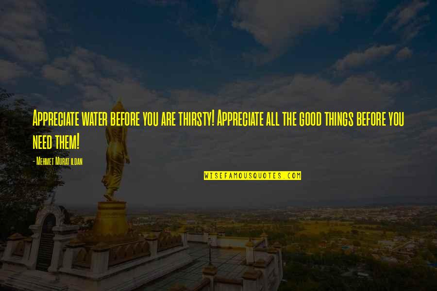 Lanaslagoon Quotes By Mehmet Murat Ildan: Appreciate water before you are thirsty! Appreciate all Lanaslagoon Quotes By Mehmet Murat Ildan: Appreciate water before you are thirsty! Appreciate all