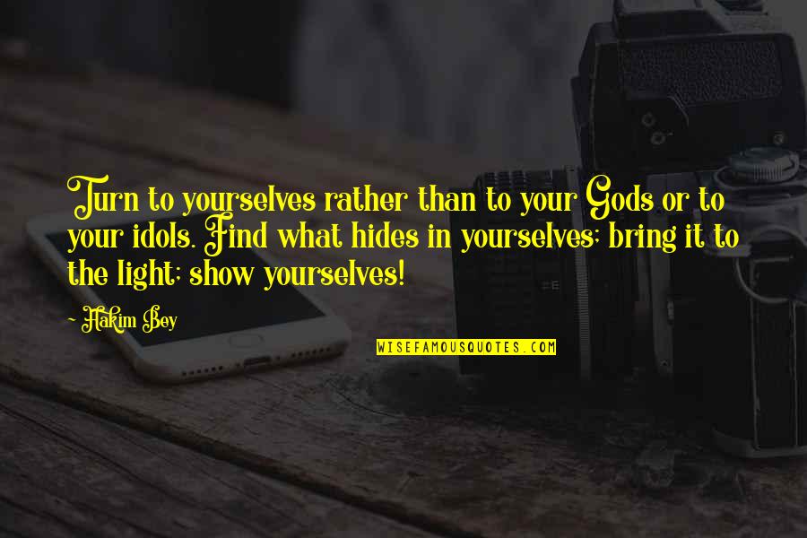 Land Not Zoned Quotes By Hakim Bey: Turn to yourselves rather than to your Gods Land Not Zoned Quotes By Hakim Bey: Turn to yourselves rather than to your Gods