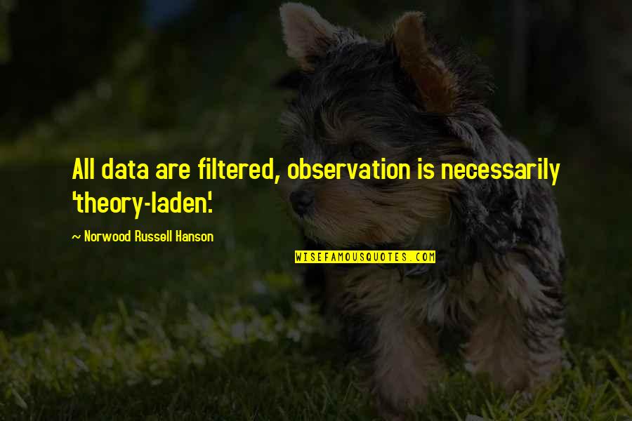 Lanfranchi Quotes By Norwood Russell Hanson: All data are filtered, observation is necessarily 'theory-laden'. Lanfranchi Quotes By Norwood Russell Hanson: All data are filtered, observation is necessarily 'theory-laden'.