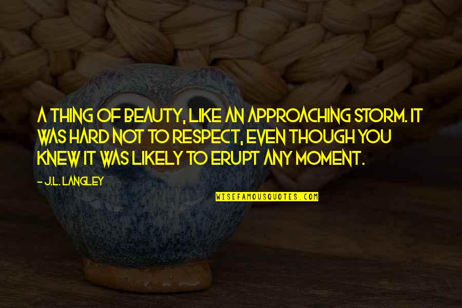 Langley's Quotes By J.L. Langley: A thing of beauty, like an approaching storm.