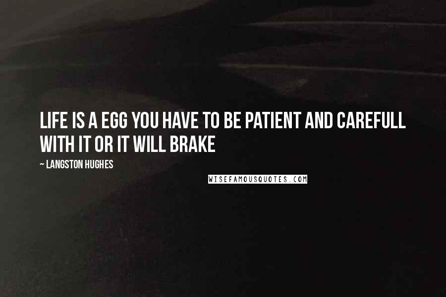 Langston Hughes quotes: Life is a egg you have to be patient and carefull with it or it will brake